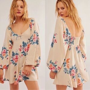 Free People Cream Floral Long Sleeve Dress